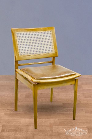 Cadeira Oscar natural assento tecido e encosto palha